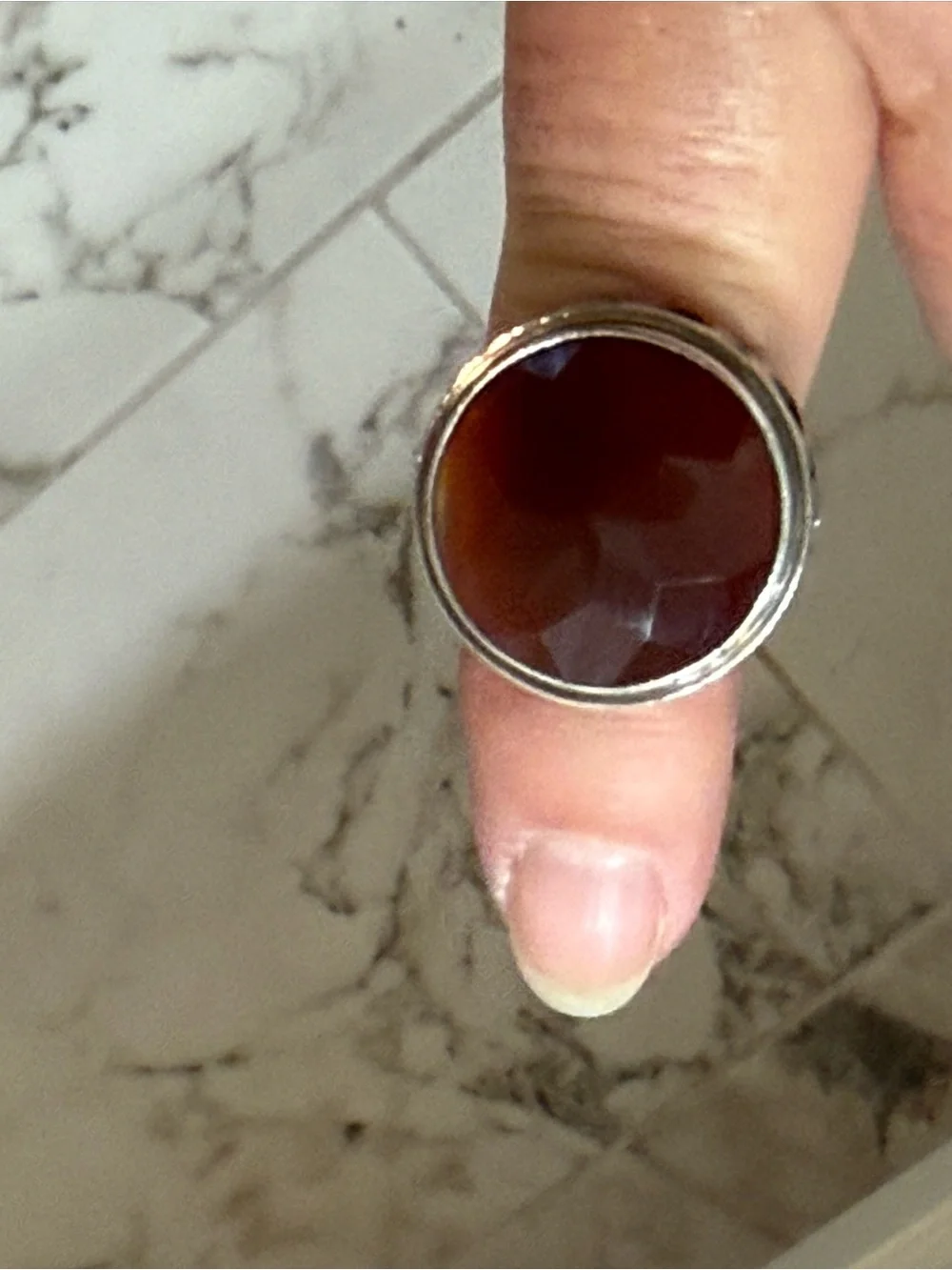 Sterling Silver 925 Chunky Ring Size 7 Brown Faceted Stone
